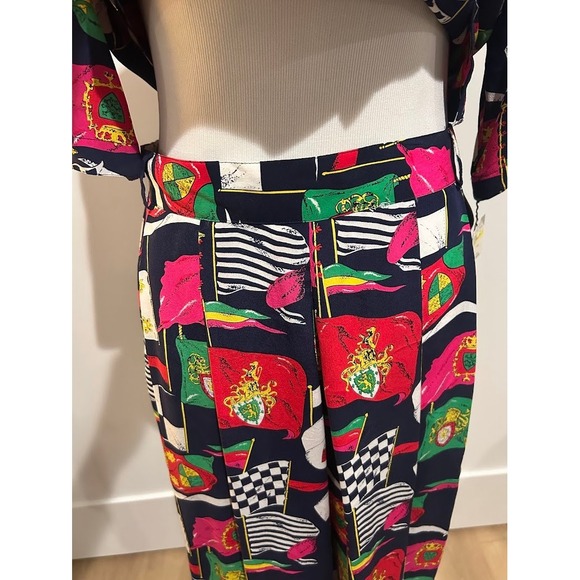 Vintage NWT August Silk Diane Gilman 90s Silk 2 Piece Flag Print Top and Pants L - Picture 8 of 11